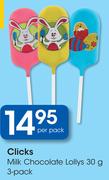Clicks Milk Chocolate Lollys 30g-3's Pack