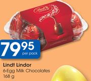 Lindt Lindor 6 Egg Milk Chocolates-168g Per Pack