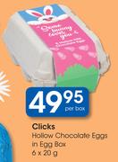 Clicks Hollow Chocolate Eggs In Egg Box-6x20g Per Pack