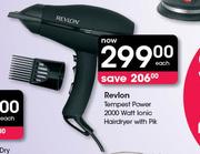 Revlon Tempest Power 2000 Watt Ionic Hairdryer With Pik-Each