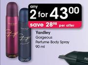 Yardley Gorgeous Perfume Body Spray-2 x 90ml