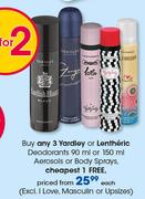 Yardley Or Lentheric Deodorant 90ml Or 150ml Aerosols Or Body Sprays-Each