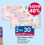 Clicks Made 4 Baby Wipes (Excl. Sensitive And Calming Wipes)-2x80 Baby Wipes Per Offer 