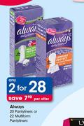 Always 20 Pantiliners Or 22 Multiform Pantyliners-For 2 Per Offer