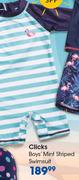 Clicks Boys Mint Striped Swimsuit