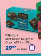 D'Licious Mint, Turkish Delight Or Caramel Thins-150g Per Pack
