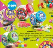 Marvellous Gummy Watermelon Slices,Jelly Beans,Fruity Strips & Sour Worms In A Jar-Per Pack