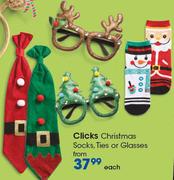 Clicks Christmas Socks, Ties Or Glasses-Each