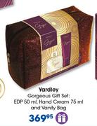 Yardley Gorgeous Gift Set Of EDP 50ml, Hand Cream 75ml And Vanity Bag