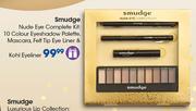 Smudge Nude Eye Complete Kit 10 Colour Eyeshadow Palette,Mascara,Felt Tip Eye Liner & Kohl Eyeliner