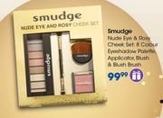 Smudge Nude Eye & Rosy Cheek Set 8 Colour Eyeshadow Palette,Applicator,Blush & Blush Brush