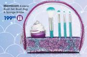 Mermicorn 4-Piece Brush Set, Brush Bag & Sponge Holder