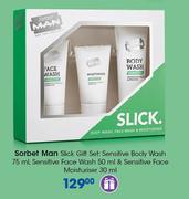 Sorbet Man Slick Gift Set:Sensitive Body Wash-75ml,Sensitive Face Wash-50ml & Sensitive Face Moistur