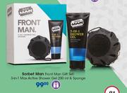 Sorbet Man Front Man Gift Set:3 In 1 Max Active Shower Gel-200ml & Sponge