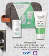 Sorbet Man Get Down Gift Set:Sensitive Face Moisturiser-50ml,Sensitive Body Wash-200ml & Toiletry Ba