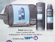 Dove Men+ Care Clean Comfort Gift Set:Antiperspirant-150ml,Shower Gel-250ml & Toiletry Bag