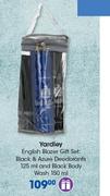 Yardley English Blazer Gift Set:Black & Azure Deodorants-125ml & Black Body Wash-150ml