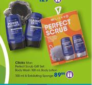 Clicks Man Perfect Scrub Gift Set:Body Wash-100ml,Body Lotion-100ml & Exfoliating Sponge