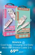 Bounce Cord Series Charging And Data Micro USB Braided Cable 2m-Each
