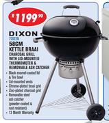 Dixon 58cm Kettle Braai Charcoal Grill With Lid-Mounted Thermometer & Removable Ash Catcher