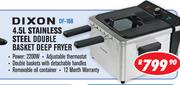 Dixon 4.5Ltr Stainless Steel Double Basket Deep Fryer DF-168