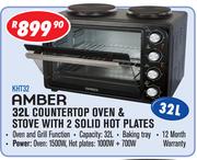 Amber 32Ltr Countertop Oven & Stove With 2 Solid Hot Plates