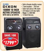 Dixon 1800W 10” Active Speakers With USB SD Inputs SDJ1002A