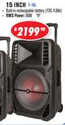 Dixon 15 Inch Trolley Speakers With Rechargeable Battery/LED Lights/Bluetooth/FM Radio/USB & SD Slot