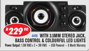 Dixon 2.1 Channel Multimedia Speaker Systems+3.5mm Stereo Jack,Bass Control,Colourful LED Lights A40
