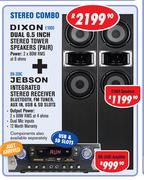 Dixon Dual 6.5" Stereo Tower Speakers Pair E1009+Jebson Integrated Stereo Receiver BN-308C-Combo
