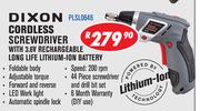 Dixon Cordless Screwdriver With 3.6V Rechargea Long Life Lithium-Ion Battery PLSL0646