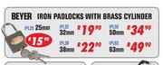 Beyer 32mm Iron Padlocks With Brass Cylinder IPL32