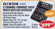 Dixon 5 Channel Compact Audio Mixer With USB Interface AM3USB