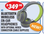 Dixon Bluetooth Wireless On-Ear Headphones With Optical Wired Connection Cable Supplied K5