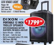 Dixon Portable 12" Trolley Speaker With Rechargeable Battery, Bluetooth, FM Radio & USB Slot H-12L