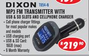 Dixon MP3 FM Transmitter With USB & SD Slots And Cellphone Charger T854-N