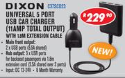 Dixon Universal 5 Port USB Car Charger 11Amp Total Output With 1.8m Extension Cable
