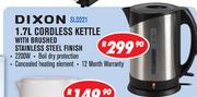 Dixon 1.7Ltr Cordless Kettle With Brushed Stain Steel Finish SLD221
