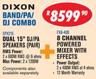 Dixon Dual 15" DJ/PA Speaker Pair SPX215+ 8 Channel Powered Mixer With Effects FX8-400