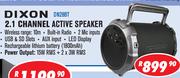 Dixon 2.1 Channel Active Speaker With Built-In Rechargeable Battery DN28BT