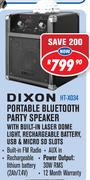 DixonPortableBluetoothPartySpeakeWithBuilt-InLaserDomeLight,RechargeableBattery,USB&MicroSDSlots