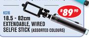 23-82cm Extendable Wired Selfie Stick In Assorted Colours-KS16