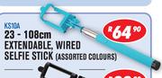 23-108cm Extendable Wired Selfie Stick In Assorted Colours-KS10A
