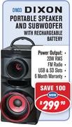 Dixon Portable Speaker And Subwoofer With Rechargeable Battery DN03