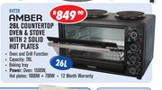 Amber 26Ltr Countertop Oven & Stove With 2 Solid Hot Plates KHT28