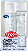 Dixon 260Ltr Refrigerator With Water Dispenser White Finish DTF260WD