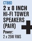 Dixon 2 x 8 Inch HiFi Tower Speakers Pair CT88D