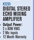 Dixon Digital Stereo Echo Mixing Amplifier USB & SD Slots K2233