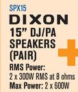 Dixon Dual 15" DJ/PA Speakers Pair SPX15 