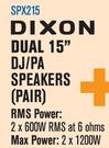 Dixon Dual 15" DJ/PA Speakers Pair SPX215 